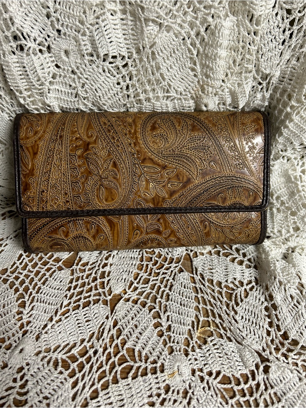 Relic Embossed Paisley faux Leather Wallet Clutch in Tan